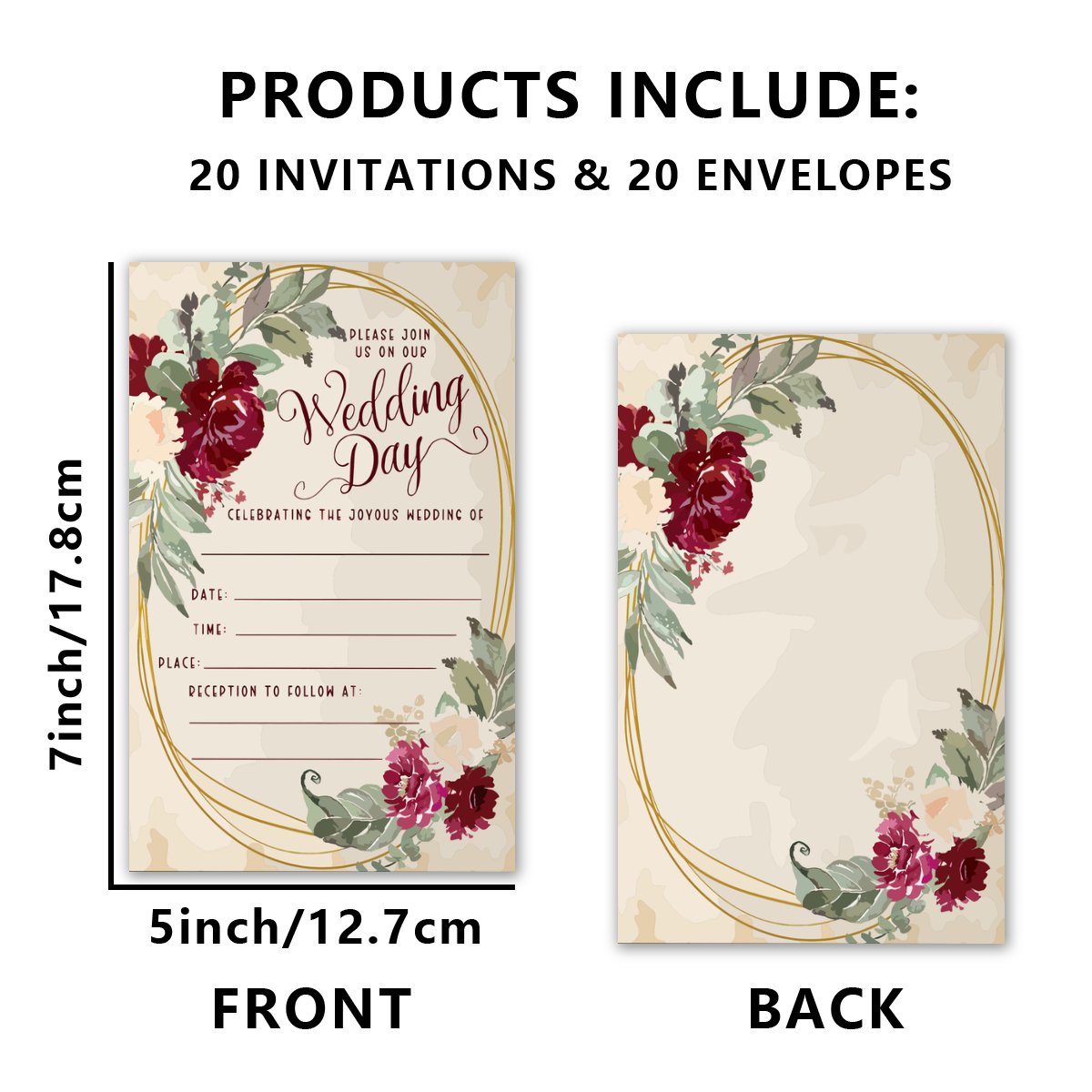TEMU 20pcs,wedding Invitations,wedding Invitations With Envelopes,double-sided Invites, Party Favor & Decorations,,wedding Party Celebration, Wedding