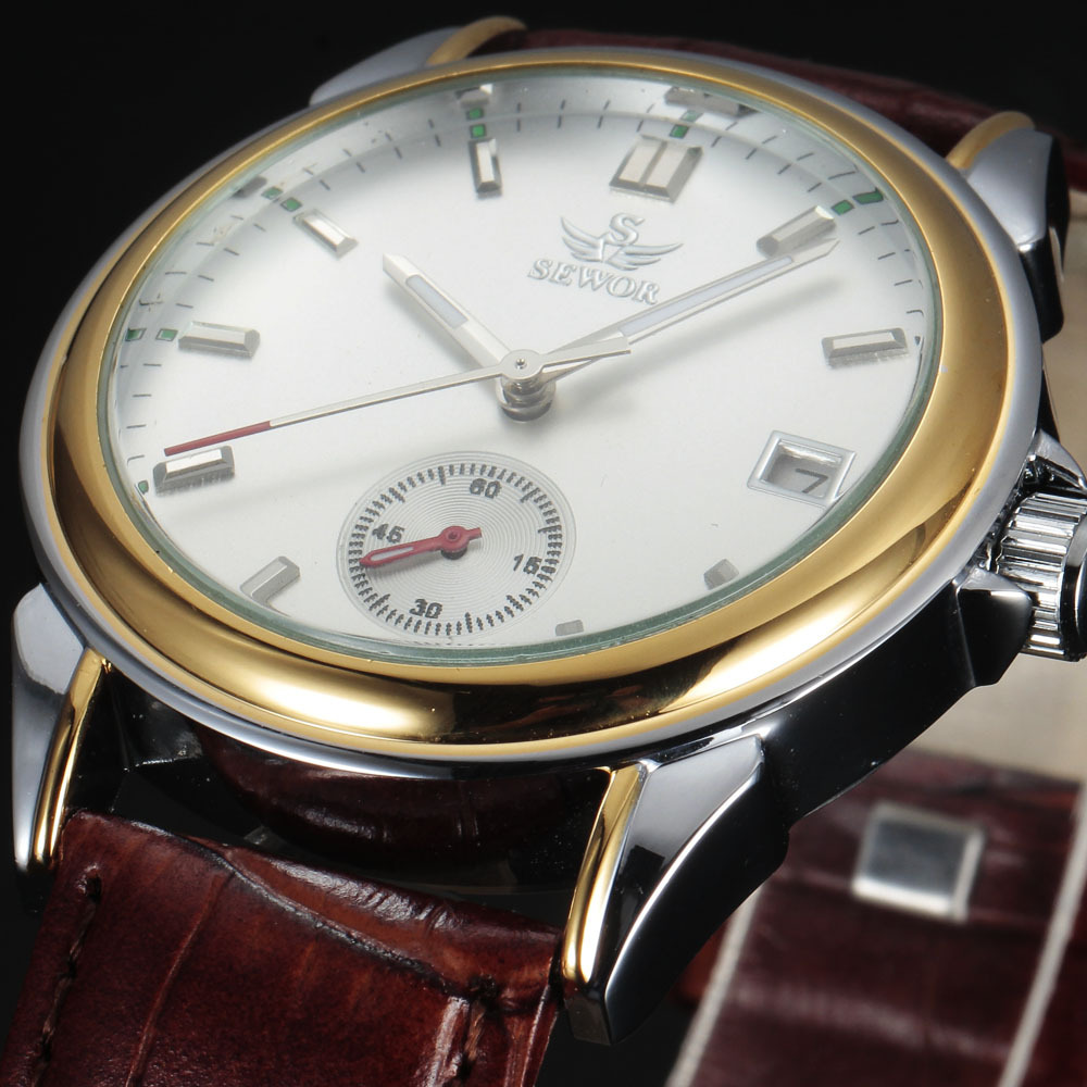 TEMU Mechanical Watches Men Casual Pu Band Auto Date Mechanical Wristwatches Men For Man Automatic Watch Small Second Dial With Box Best Gift Reloj