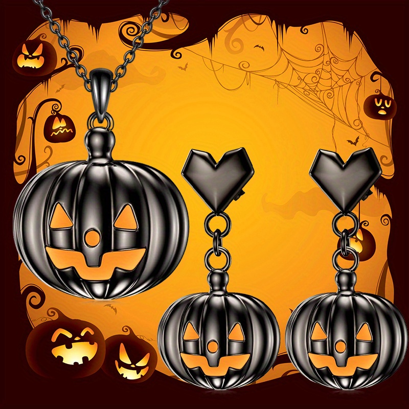 TEMU 3pcs Fashionable Pumpkin Necklace Earrings Halloween Christmas Birthday Party Anniversary Gift Jewelry For