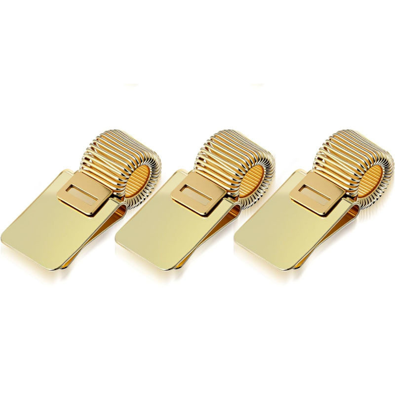 TEMU 3pcs Golden Metal Pen Clips With Adjustable Spring Loop, Portable Document Organizer Holders, Universal Stationery Clips For Notebook Writing