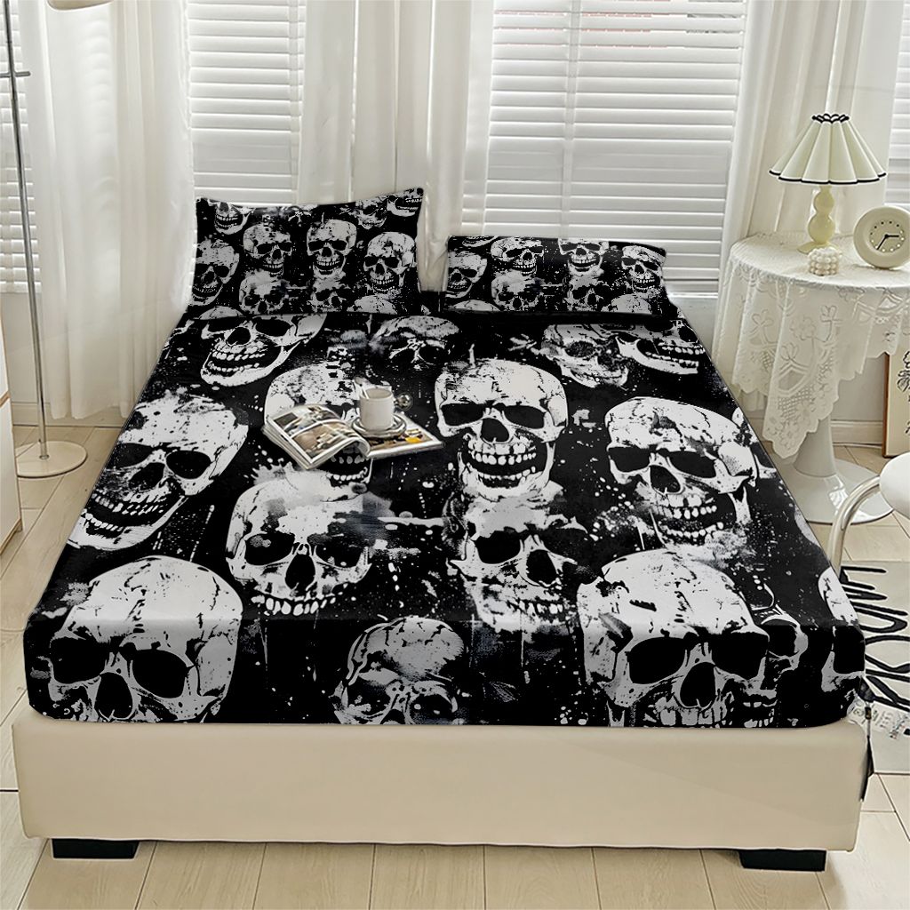 TEMU 1pc Black And White Design Printed Fitted Bedspread, Soft And Comfortable Bedding Fitted Sheet, Suitable For Bedroom And , Features Deep Pocket,