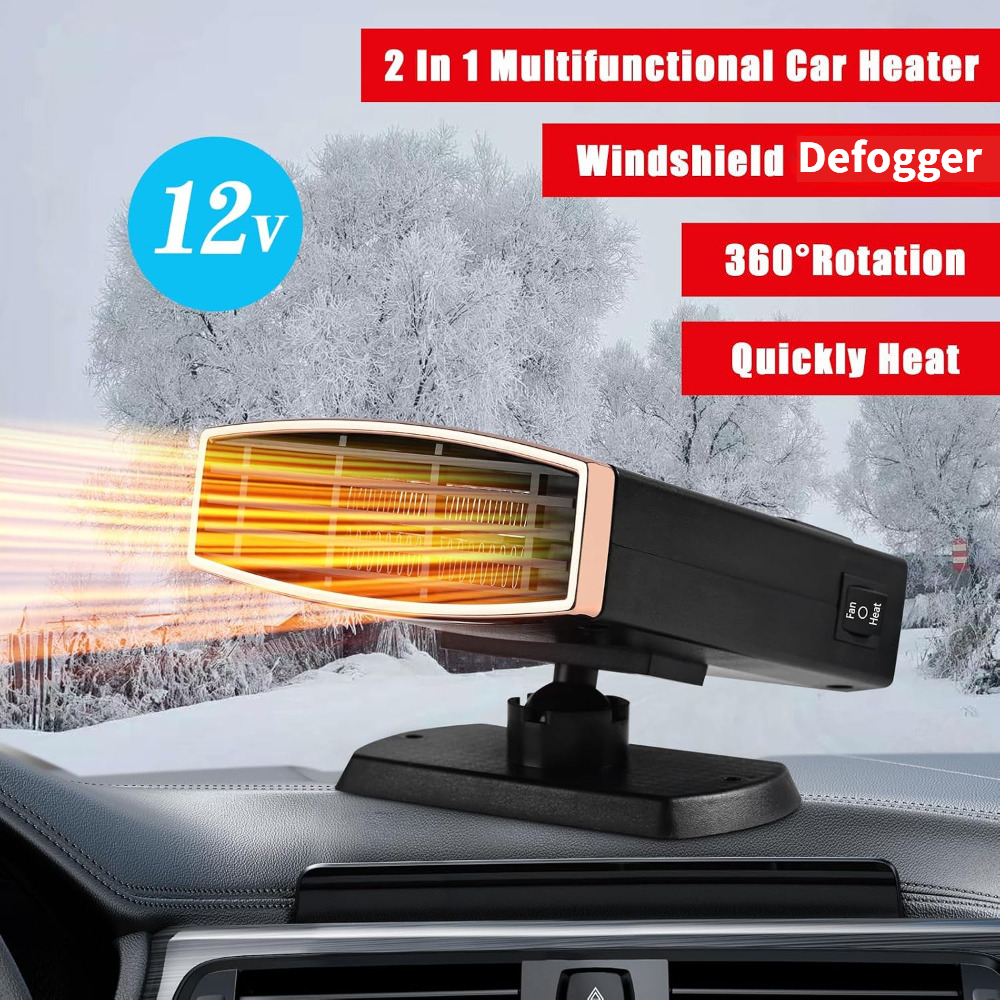 TEMU Portable 12v Car Heater, 2-in-1 Fast Heating And Cooling Fan For Car Windshield Plug-in Car Plug Suitable For Vehicles Cars Suv (black Golden)