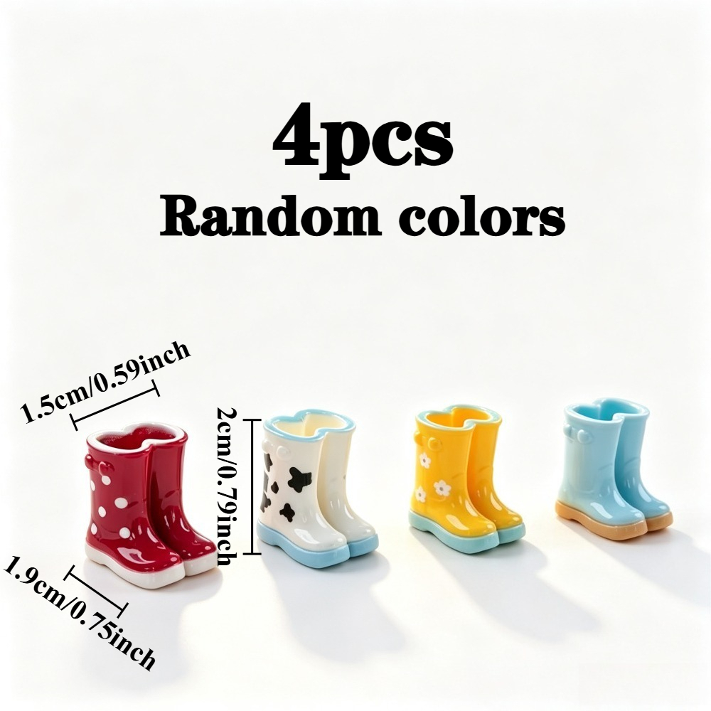 TEMU 4 piezas, Mini de Botas de Lluvia de Simulación, Decoración de Casa de Muñecas, Material de Resina, Accesorio de en Miniatura, Color Aleatorio