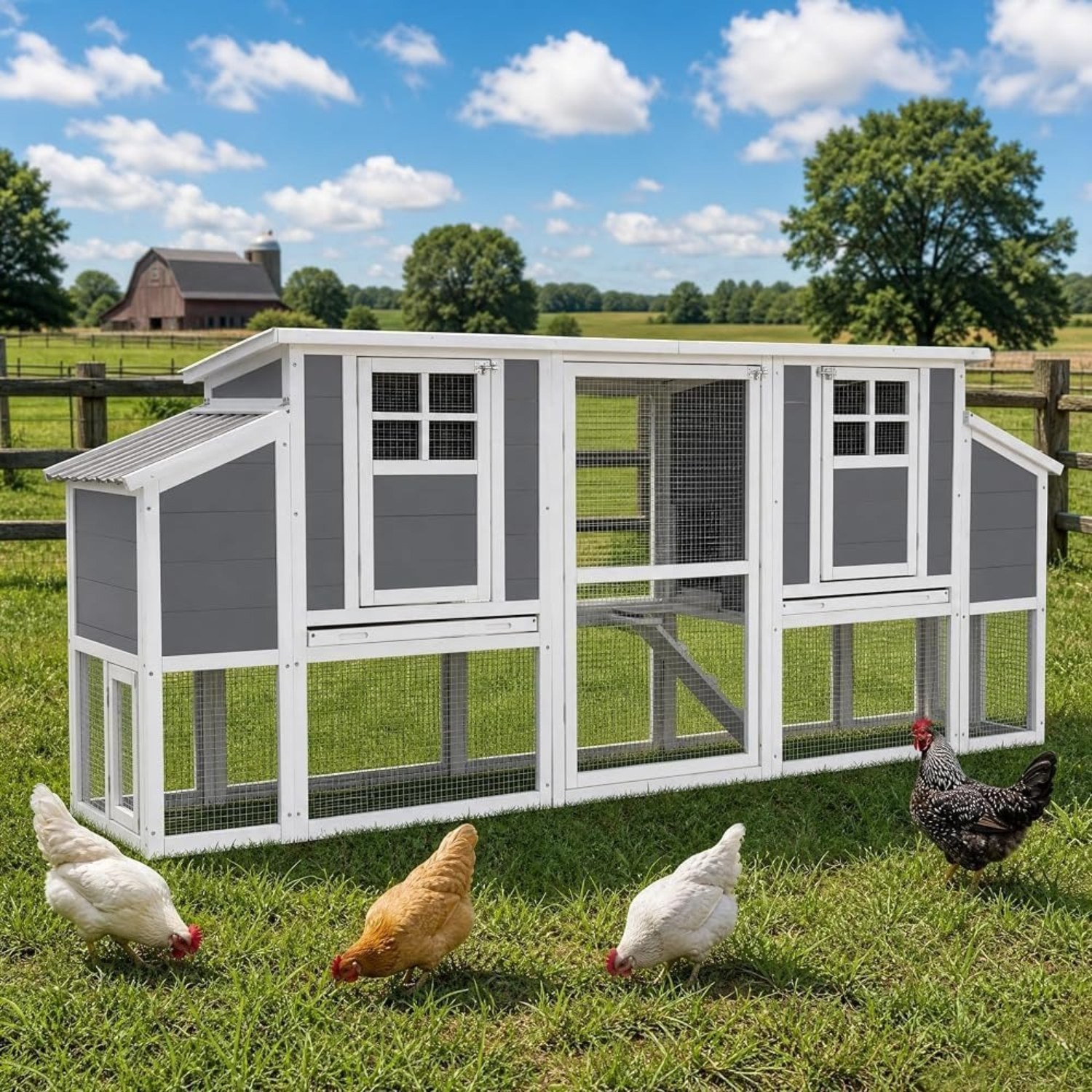 Image of Chicken Coop For 6-8 Chickens With 4 Nesting Boxes And Run, 250 X 100 X 56 Cm Wooden Chicken House With Pull-out Tray, Outdoor Chicken Enclosure, Winter-proof For The Garden, Without Battery