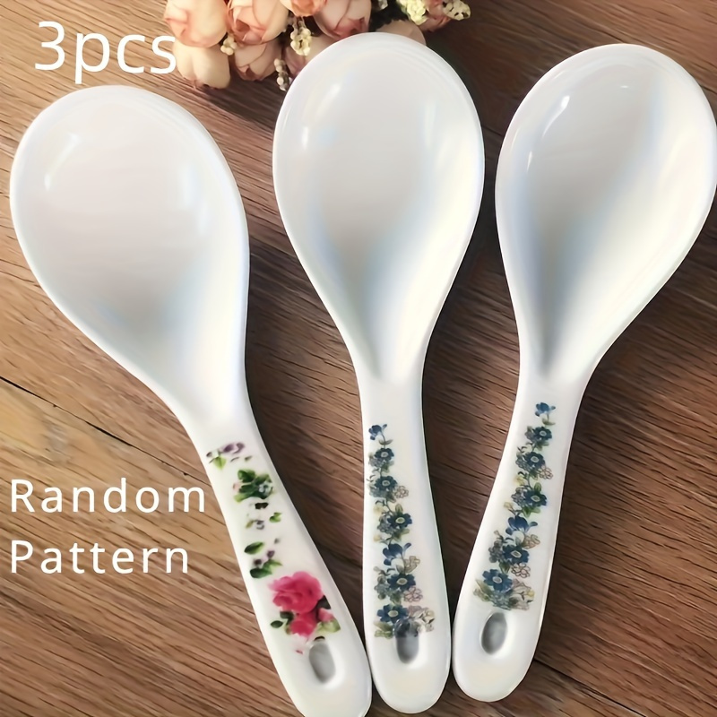 TEMU 3pcs Patterned Rice Scoop Set, Plastic Rice Scoop, Practical Spoon, White Household Utensil, Patterned , For Home Kitchen, Restaurant, Hotel,