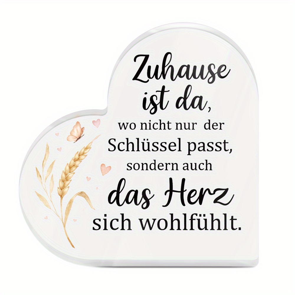 TEMU 2D Flach, 2D Flach Putuo Deko 1 Stück Deutsches Herzförmiges Acrylschild Tischdeko, Zuhause, Schreibtischdekoration für Wohnzimmer, Geschenk für
