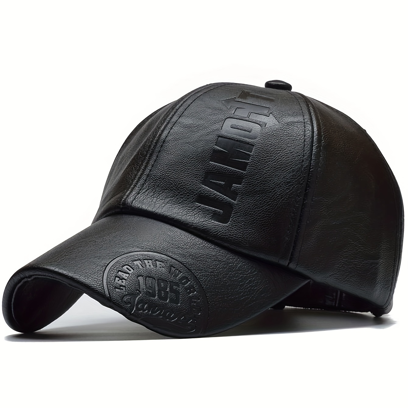TEMU Unisex British-style Outdoor Baseball Cap, Adjustable Pu Leather Snapback, Breathable Casual Hat For , Fashionable Trendy Hat, In 3 Colors