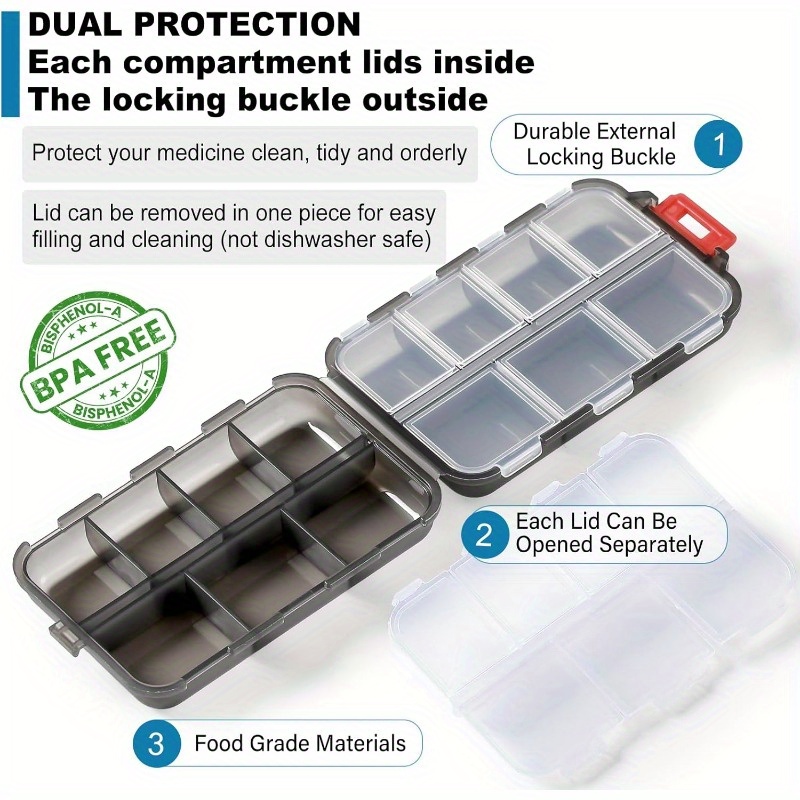 3pcs 14 grids lightweight travel pill organizer box with labels hot selling daily medication case kit clear pocket   container for vitamin supplement storage details 5