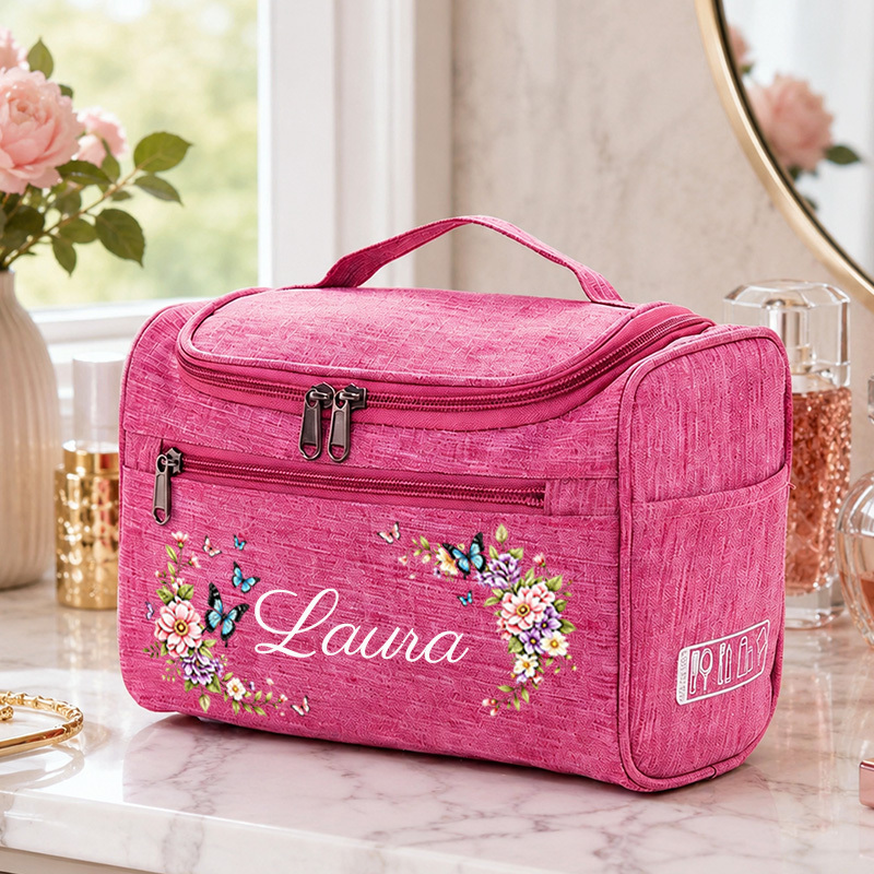 TEMU Exquisite Floral Print Custom Name Organizer Toiletry Bag, Personalized Engraved Design, Travel Portable Storage Item, And Gift, Ideal For