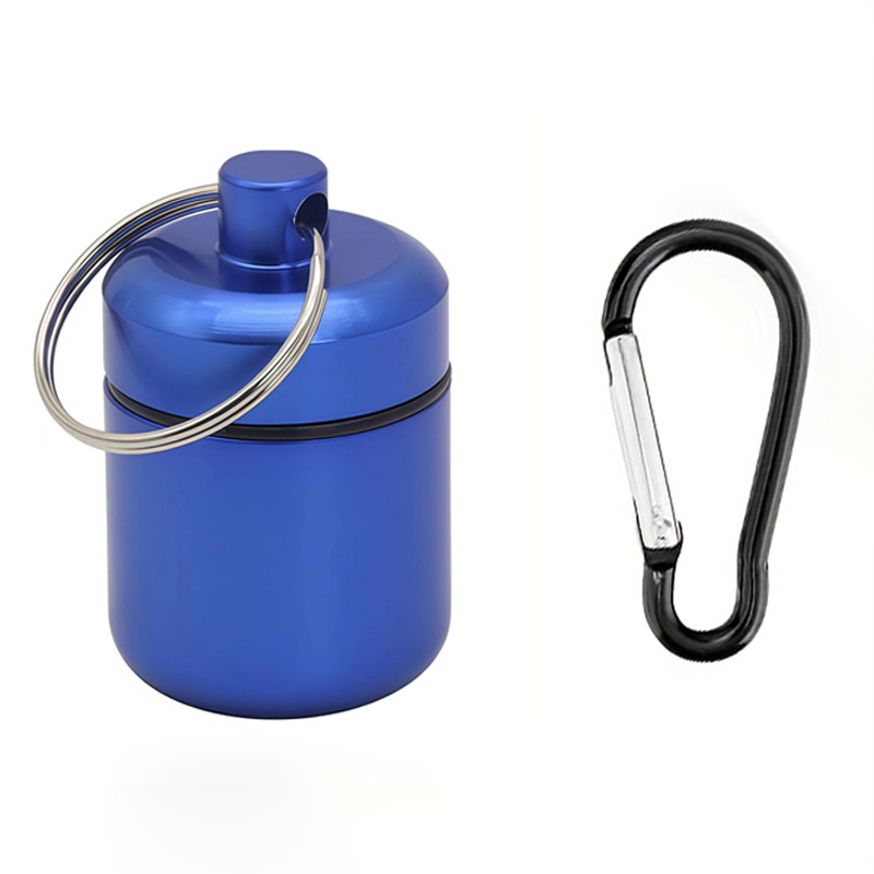 2pcs Set Portable Metal Sealed Pill Box With Carabiner, Moisture-proof Storage Container, Pill Case, Keychain Pill Holder, Mini Metal Pill Bottle, Portable Medicine Case For Travel