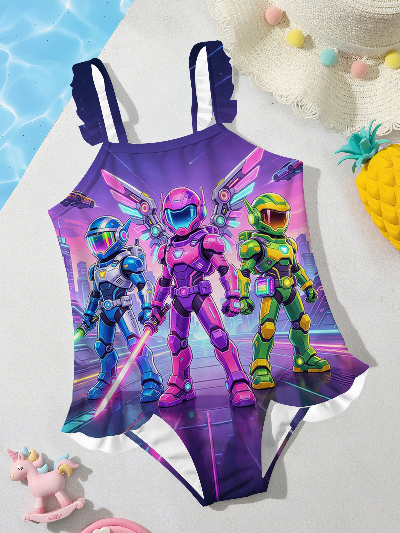 item picture girls   one piece swimsuit with random all   of robots fashionable and   summer style clothing gift holiday cute gift outdoor leisure sports clothing