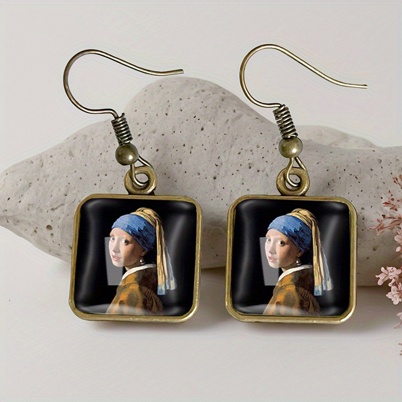 TEMU 1 di Orecchini Ritrovati in Pittura di una con Orecchini, Orecchini Pendenti Retro in Vetro, Gioielli a , Regalo, Senza Batteria