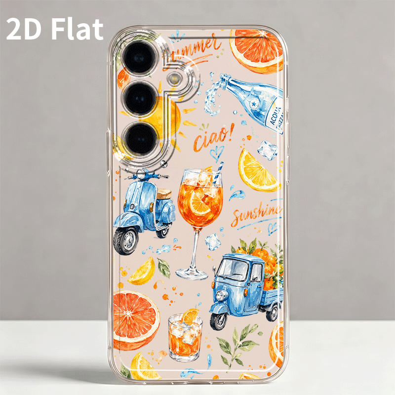 Trda zaščitna ovitek za telefon: 2D ravna prozorna ovitek z motivom koktajla, citrusov in mini motocikla, primerna za for Galaxy A05S A06 A17