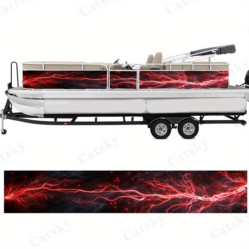 2pcs Red Lightning Boat Stickers, Waterproof Vinyl Wrap
