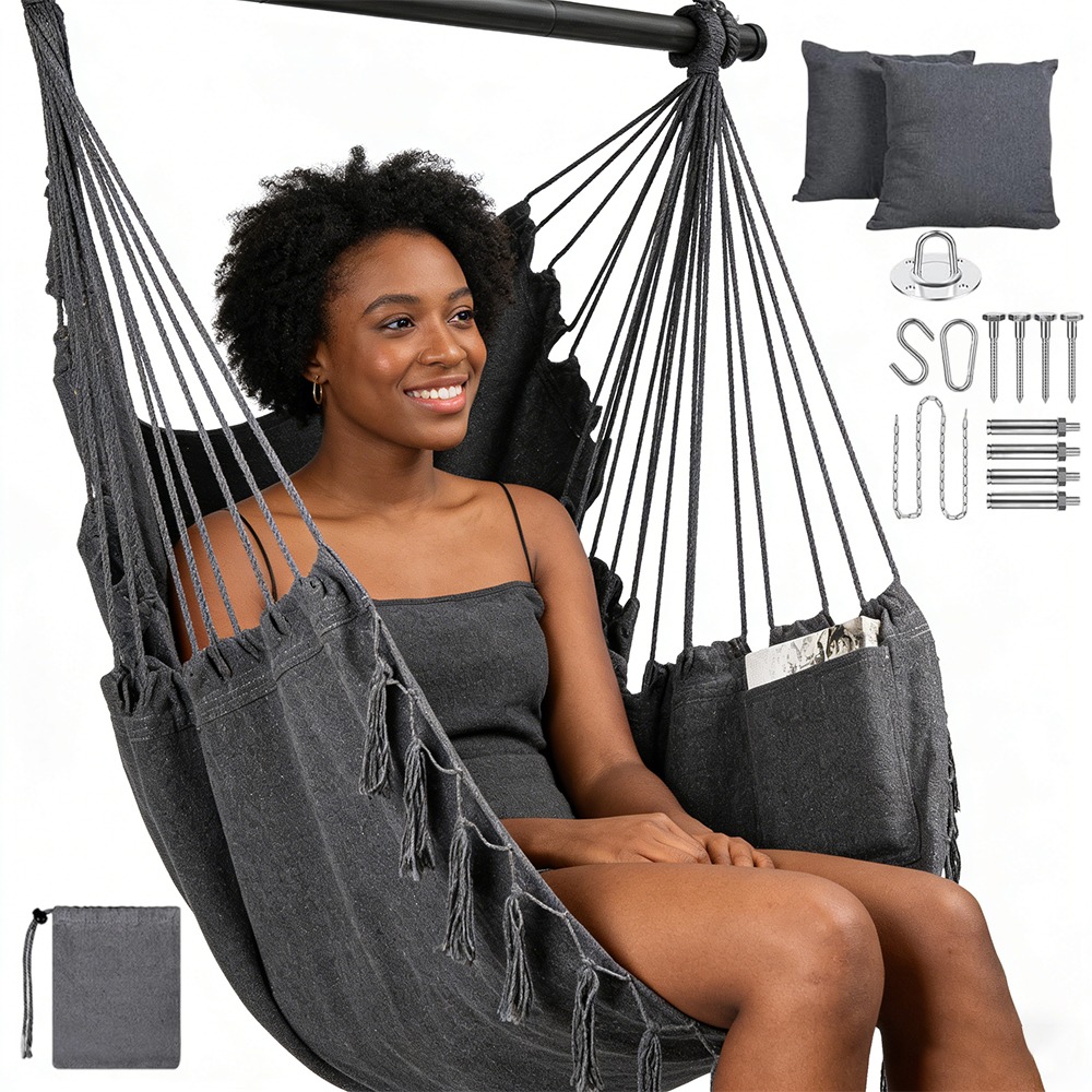 1set 3-section Folding Hammock, With 2 Cushions, Has Strong Bearing Capacity And Can To 350 . Suitable For , Gardens, Courtyards, And .