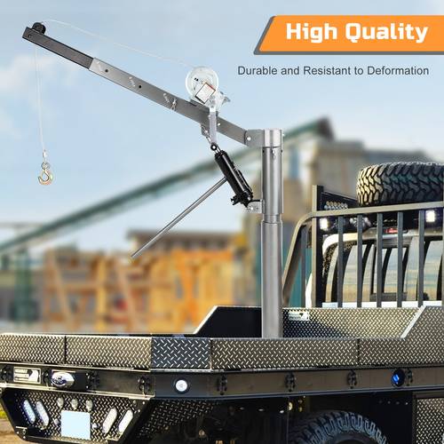 1000 lbs hydraulic pickup for truck crane hoist heavy duty folding jib crane with manual winch 360 swivel 4 adjustable boom levels lifting for truck beds construction