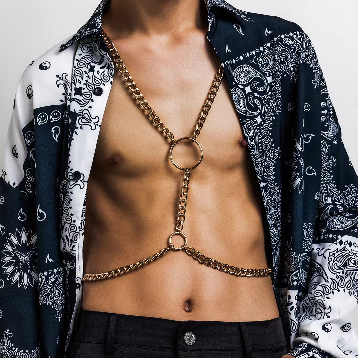 a single piece of men's waist chain, simple hollowed-out shiny