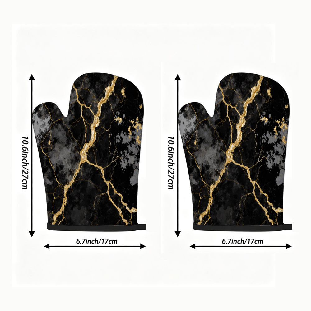 TEMU 2pcs Oven Mitts, Featuring Luxurious Black Marble With Design, Fashionable And Modern For Contemporary Kitchen Decor, With Anti-slip And