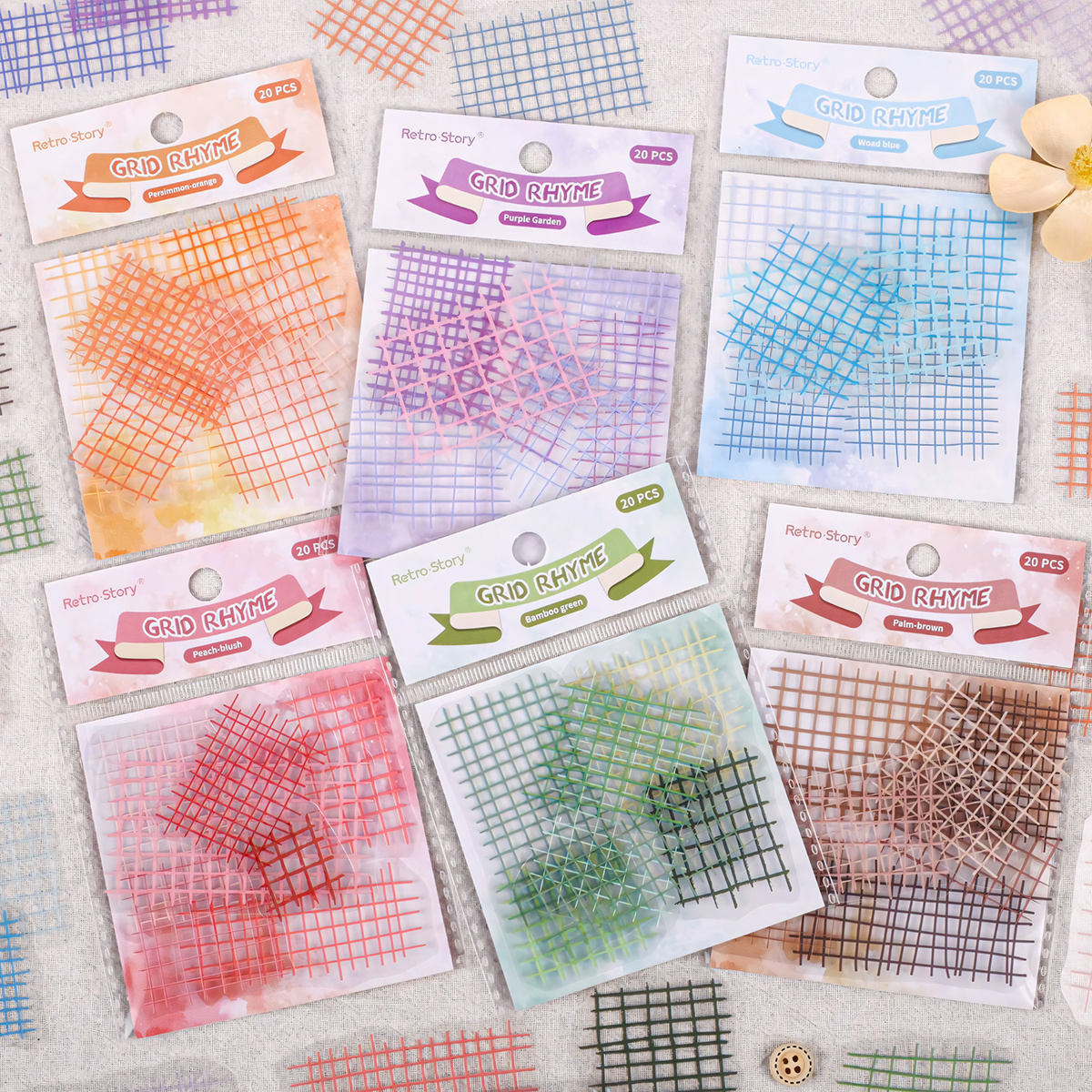 Image of 120pcs Grid Pattern Pet Stickers 6 Styles Supplies Notebook, Decoration Self-adhesive Stickers Junk Journal Diary Stickers Holiday Decorations Christmas Halloween Valentine's Day