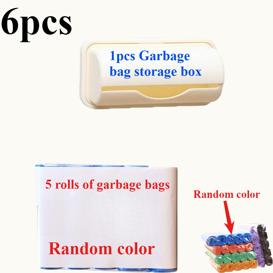 TEMU 6pcs Set Including (1pc Wall-mounted Trash Bag Storage Box And 5 Rolls Of Random Colors Trash Bags) Trash Bag Storage And Retrieval Device,