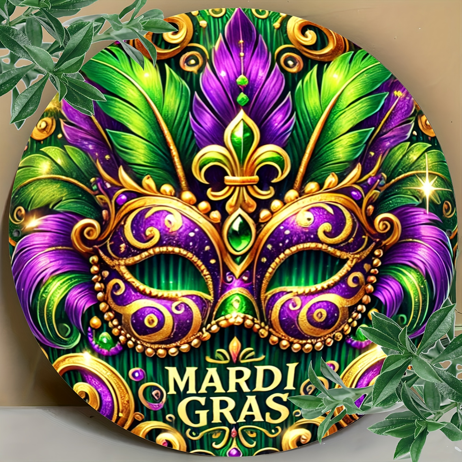 

1pc Vibrant Mardi Gras Mask Aluminum Sign - 8x8 Inch, Retro Wall-mounted Decor With Purple, Green & - Ideal For Home, Garage, Porch, Cafe, Club - & English, Signboard, Stand