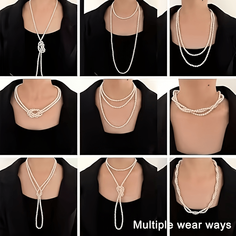 Image of 1pc 8mm Super Long Fashion Spring Summer Necklace With Gift Box, Multi-wearing Styles, For Banquets, , Mother's Day Holiday