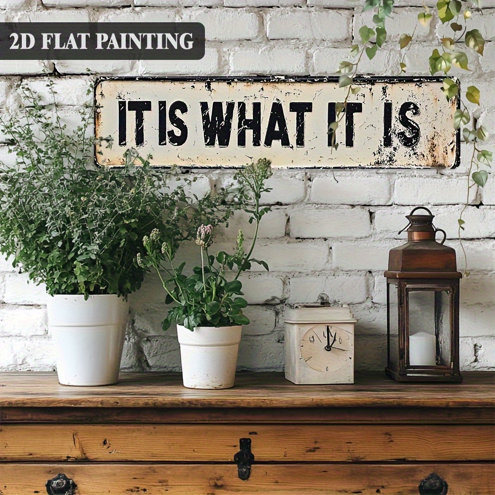 TEMU 2d Flat, [2d Flat] 1pc 1pcs Vintage ' What ' Metal Wall Sign - Rustic Farmhouse Decor With Distressed , Wall-mounted Sign Suitable For Home