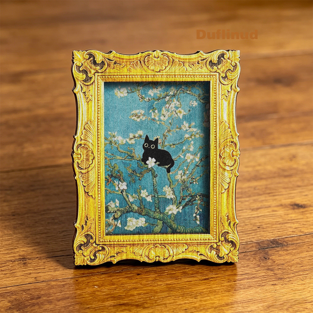 TEMU 1pc Duflinud Adorable Black Cat Magnetic Fridge Magnet - Mini Square Wooden Suitable & Office Decor, Wood Suitable For Fridge Magnets With Oil