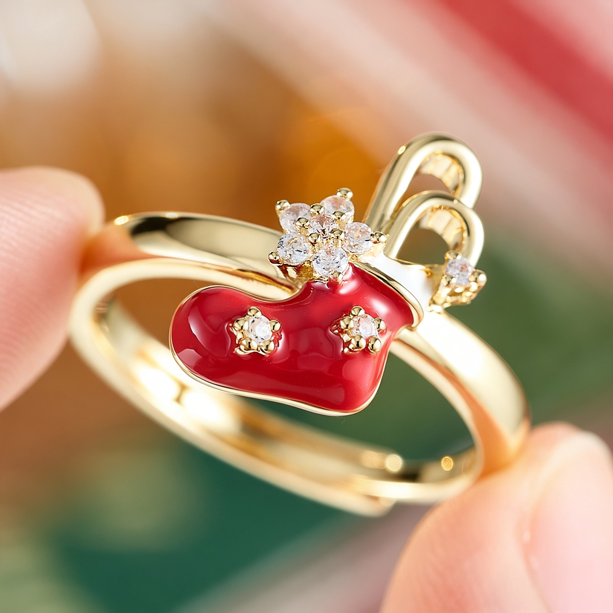 Women's Adjustable Bling Ring with Plated Synthetic Zirconia