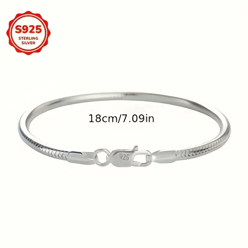 S925 Snake Bone Bracelet 2pcs Set, Stackable Silvery Style
