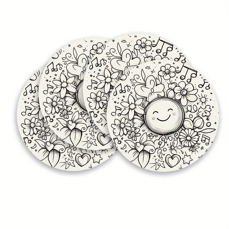 TEMU 2/4/6pcs Round Placemats With 2d Flat Printing | Cute Coloring Pattern, Spring Summer Decorative Table Mats, Polyester, Machine Washable