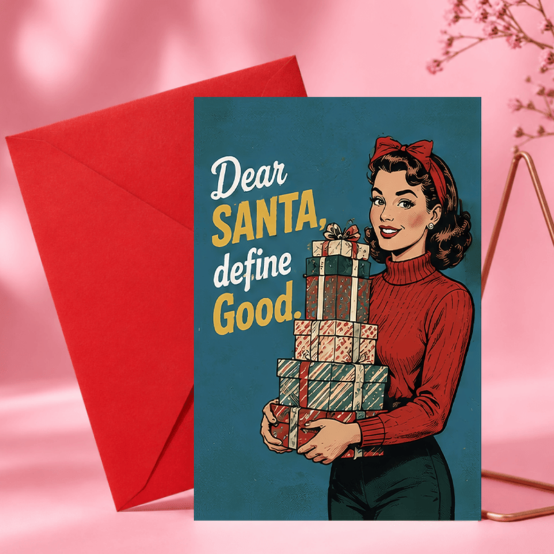 TEMU Christmas Greeting Card With Humorous "" Text, Vintage Comic Design, Retro Colors, Festive Gift Stack, For Christmas Enthusiasts