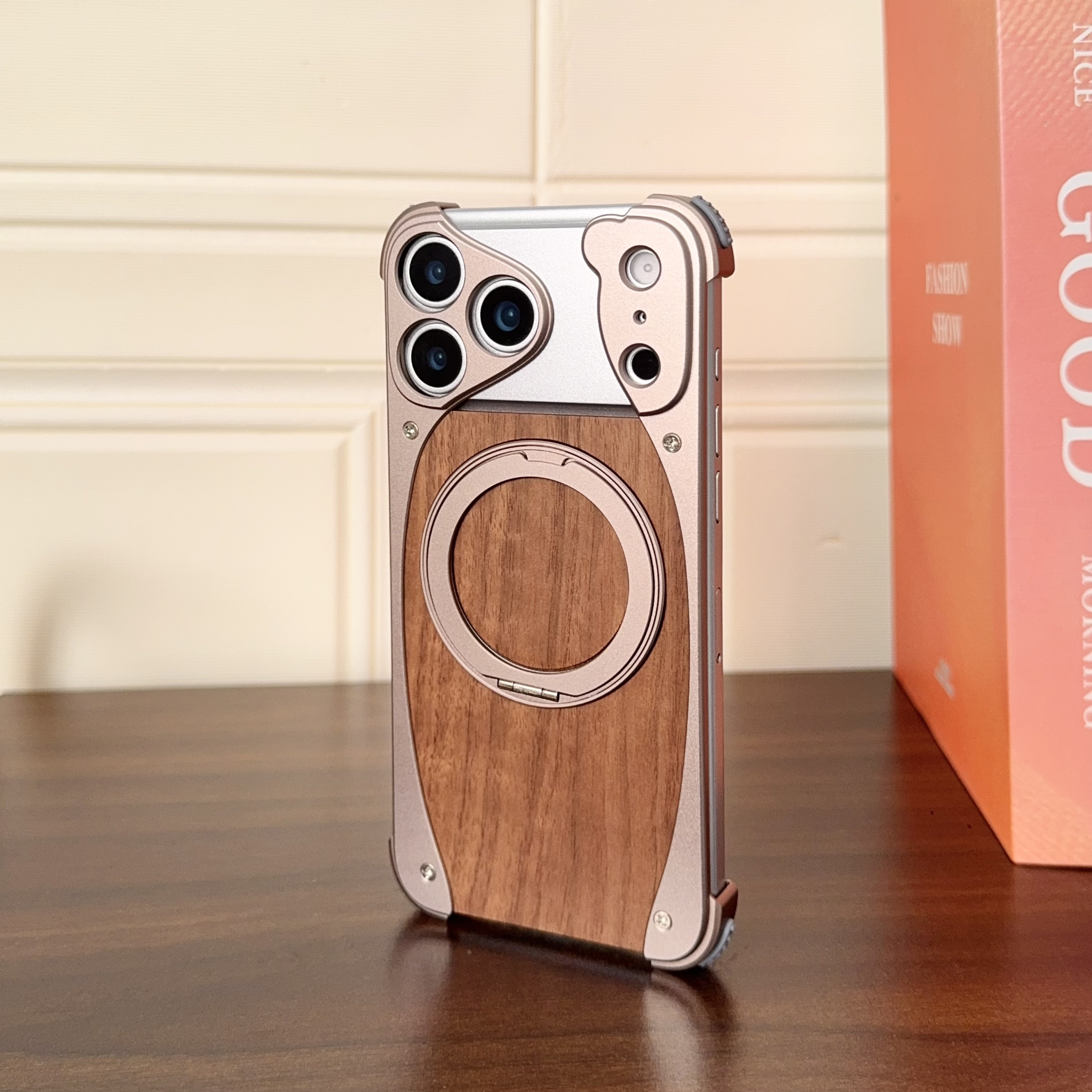 TEMU Phone Case - Walnut Back Phone Case For Iphone 17 Pro Max/17 Borderless Phone Case With 4 Corner Protection, Aluminum Alloy Heat Dissipation,
