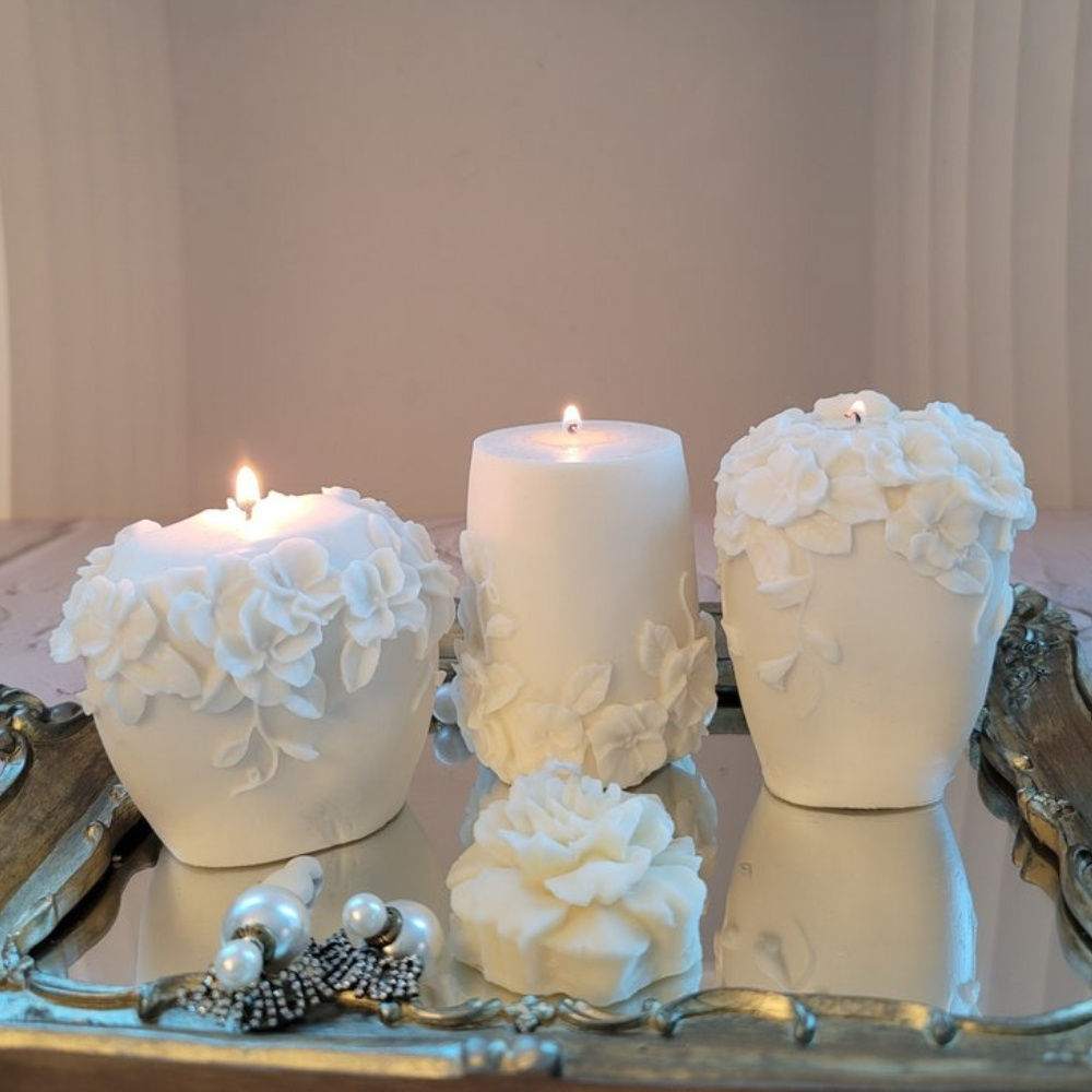 3D Rattan Flower Silicone Candle Molds - Cylinder Shape For DIY Candles & Soap Making