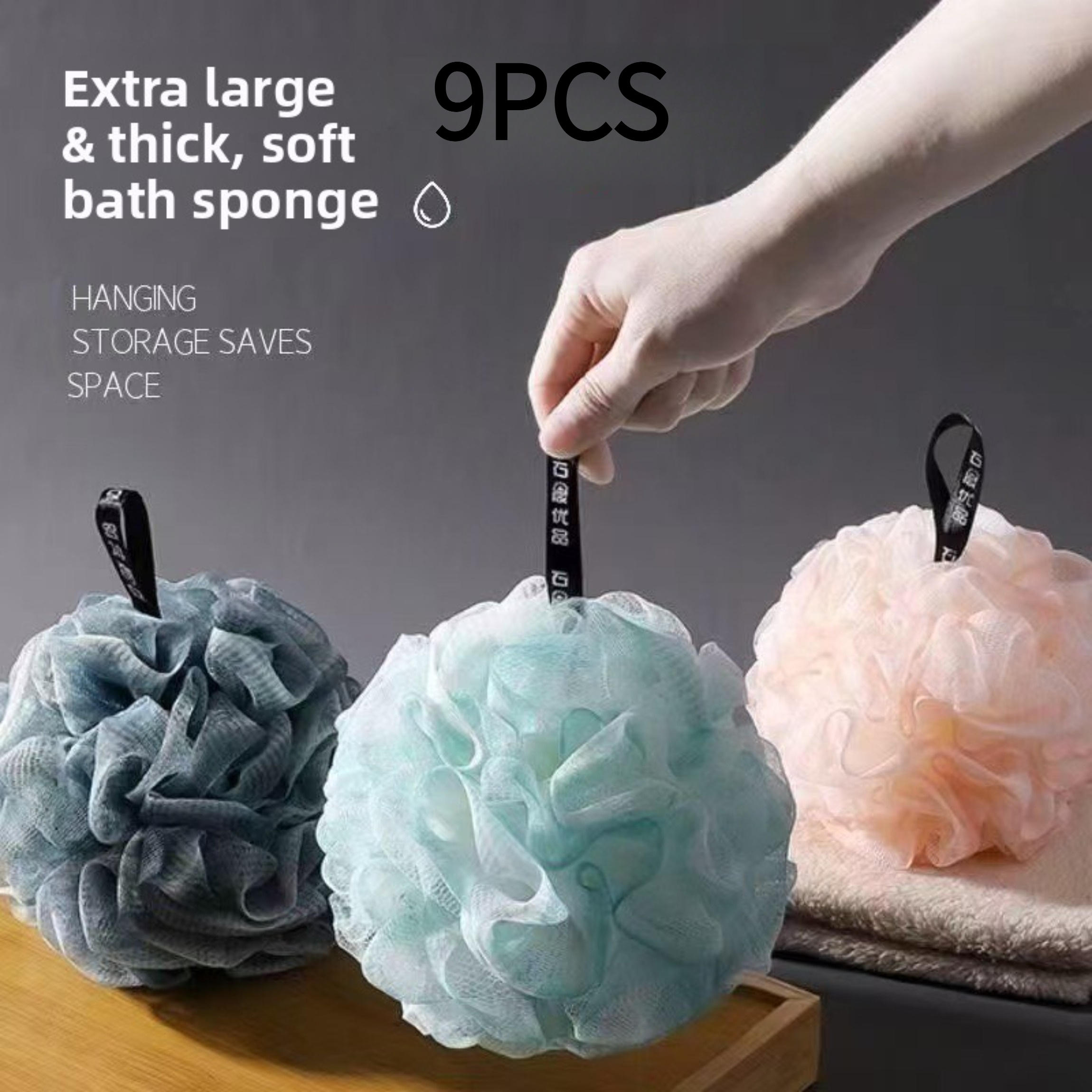 TEMU 9pcs Large Bath Shower Balls, Super Soft Fluffy Loofah Sponges For Body Wash, Gentle Exfoliating& Rich Lathering, Individually Wrapped For