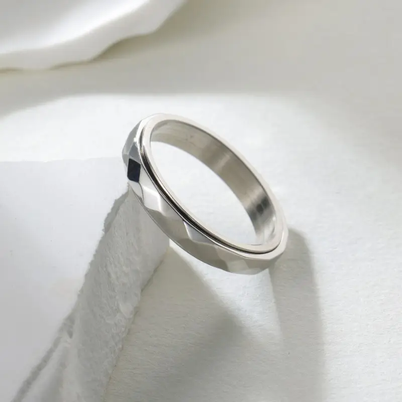 1pc minimalist cut ring 4mm wide stress relief rotating ring with band black accents fade resistant wear resistant ideal for casual attire or gift everyday jewelry modern jewelry durable jewelry Product details 2