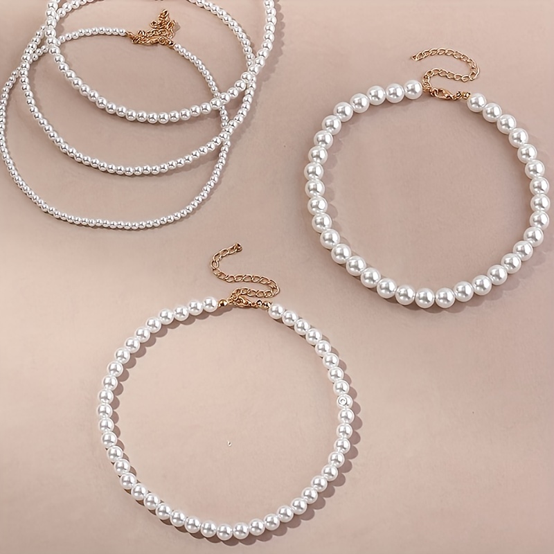 TEMU 5pcs Set Of Elegant Vintage-style Necklaces For Women, Featuring Pearl Beads For A Sophisticated Layered Look