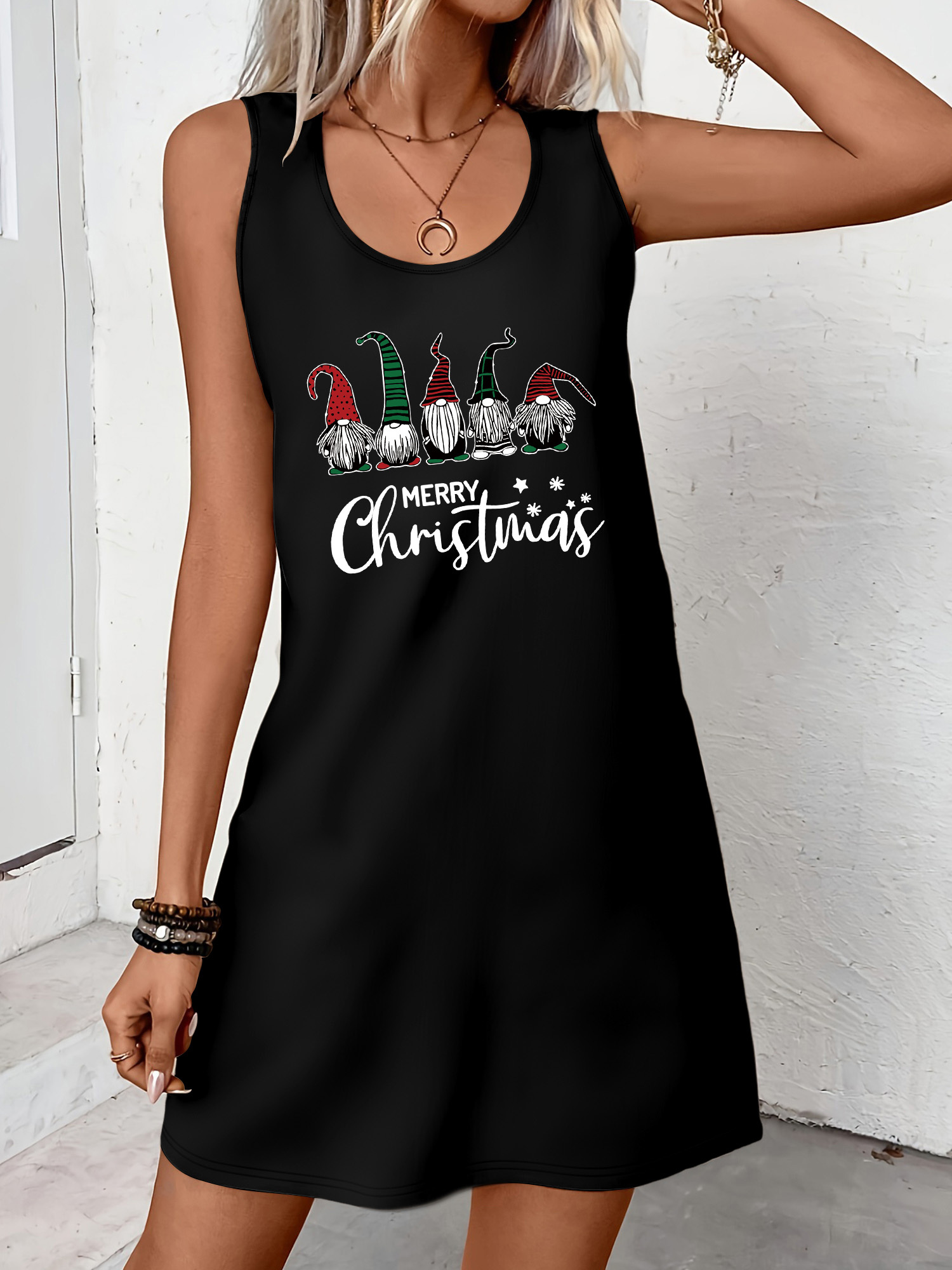sleeveless christmas dress pstuiky Christmas Dresses Women Vintage Dress for Women Snowflake Print  Plus Size Dresses Swing A-Line Dress Knee-Length Dress Sleeveless Midi  Cocktail Dresses