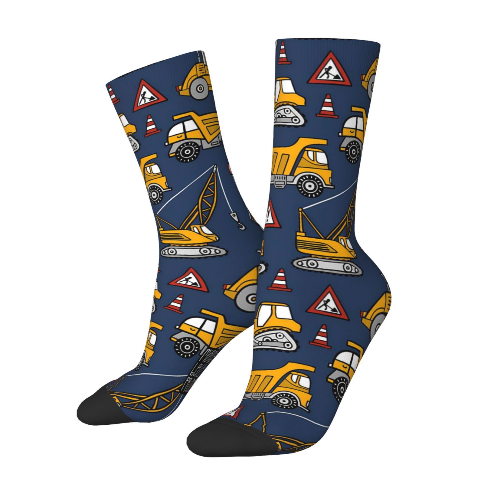 TEMU A Unisex Pair Of Outdoor Socks, Construction-themed Mid-calf Socks With Holiday Pattern Prints, Machine Washable, Suitable For Outdoor Sports