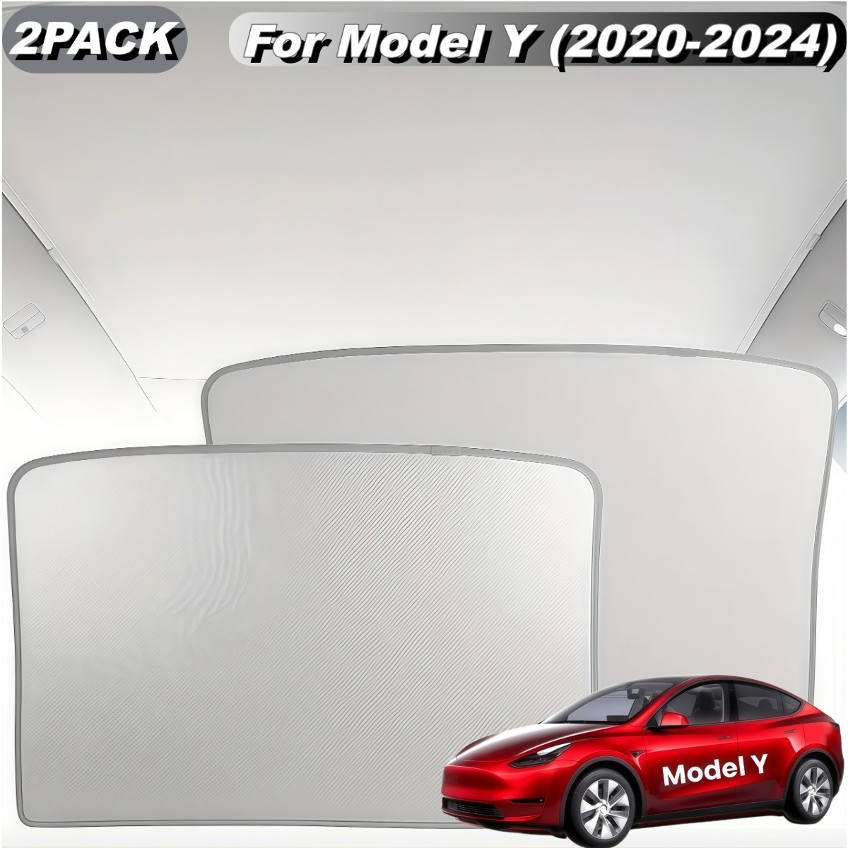TEMU White 2pcs Set Of Foldable And Sunshades With No Dangle, Heat Insulation And Uv Protection, Suitable For Model 3 Y 2020-2025, Sun Protection