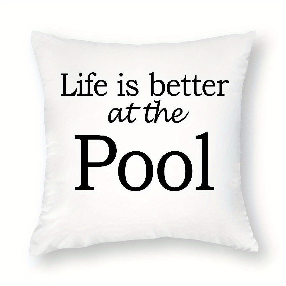 TEMU At The Pool Pillow Cover – Funny Quote Farmhouse Decor For Home, Office, Sofa, Or Car – Machine Washable Polyester – Perfect Gift For Swimming Lovers