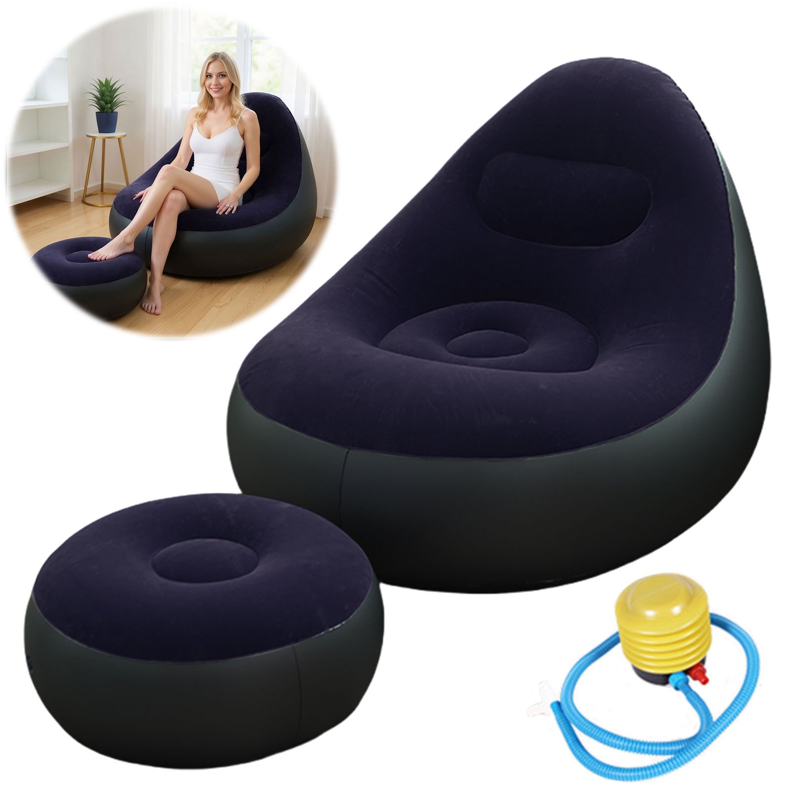 portable inflatable sofa foldable lounger with pedals for outdoor home use comfortable flocked pvc chair   camping hiking sunbathing