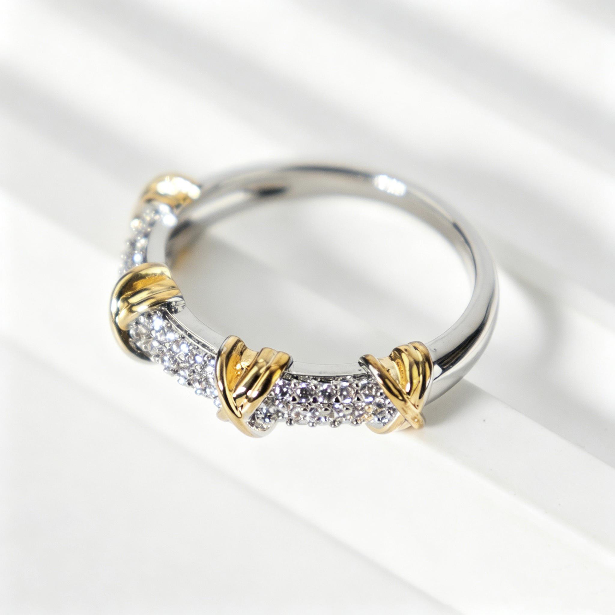 Women's Adjustable Two-Tone Cross Pattern Synthetic Zirconia Ring