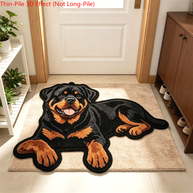 TEMU Rottweiler Dog Rug Suitable For - Soft Thin Pile Carpet With Pvc Backing, Machine Washable Black-brown Suitable For Entryway, Living Room,