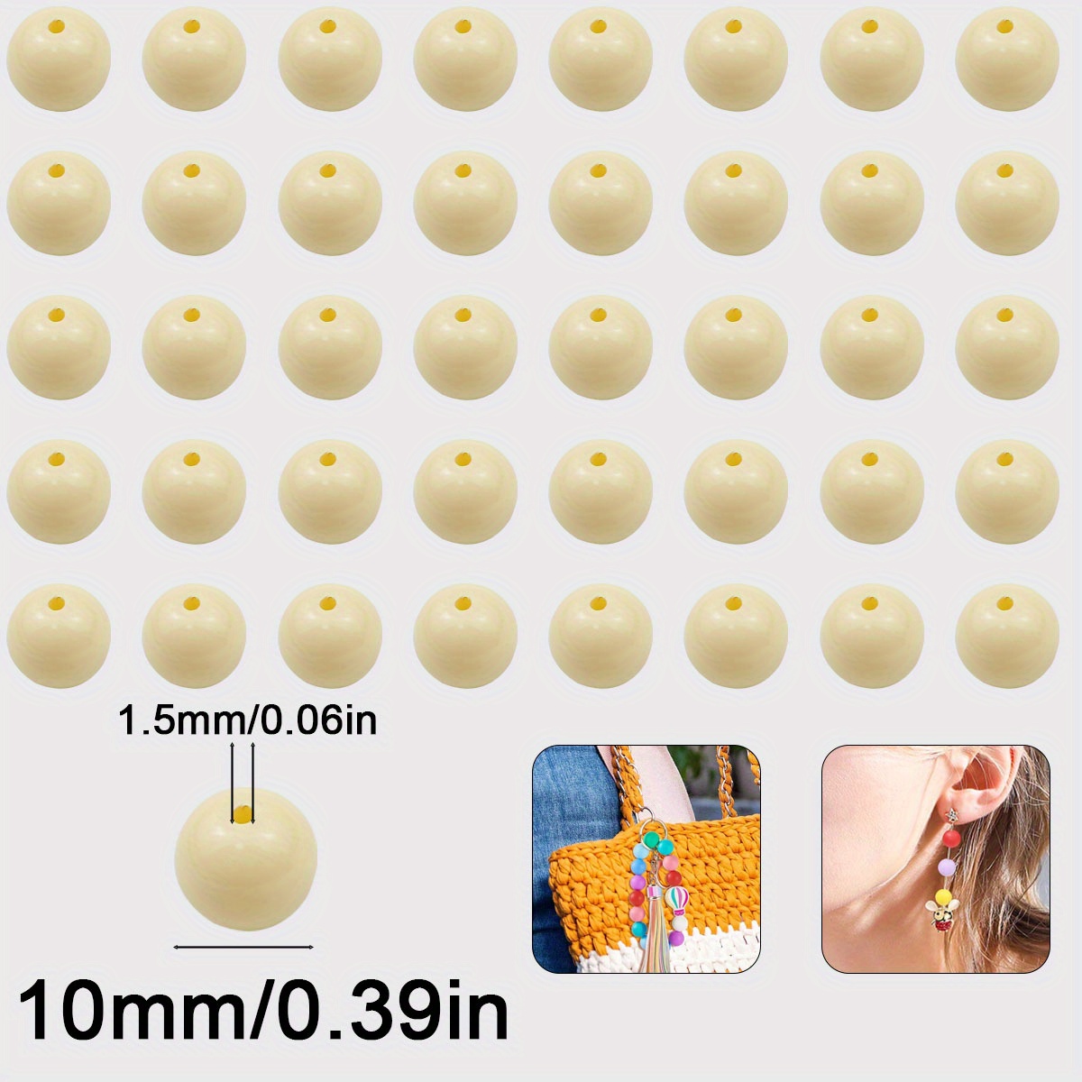 TEMU Cuentas de cristal de 10 mm/75 pzas, color crema, de calidad, cuentas redondas sueltas con agujeros rectos, cuentas separadoras para accesorios