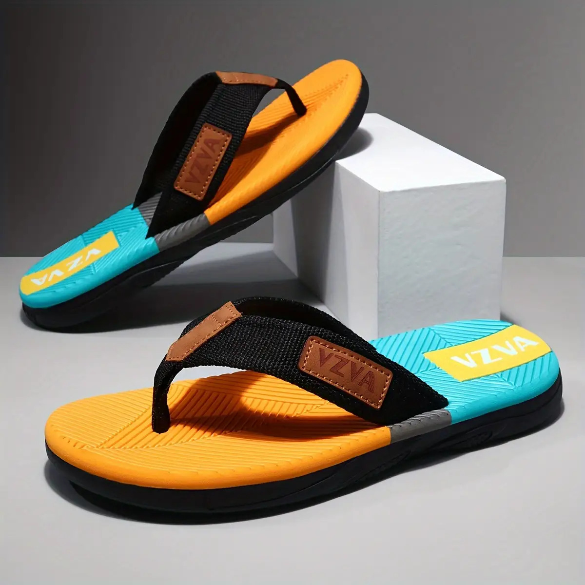 mens non   flops with cushioned insoles and pu soles lightweight eva upper layer   arch support black blue block indoor and outdoor sandals suitable for beach   use casual comfortable shoes mens beach sandals m beach sandals for men flip flops for men cushioned mens plus size sandals mens sandals high quality arch support sandals for men home slippers summer sandals   sandals breathable footwear durable construction Product details 3