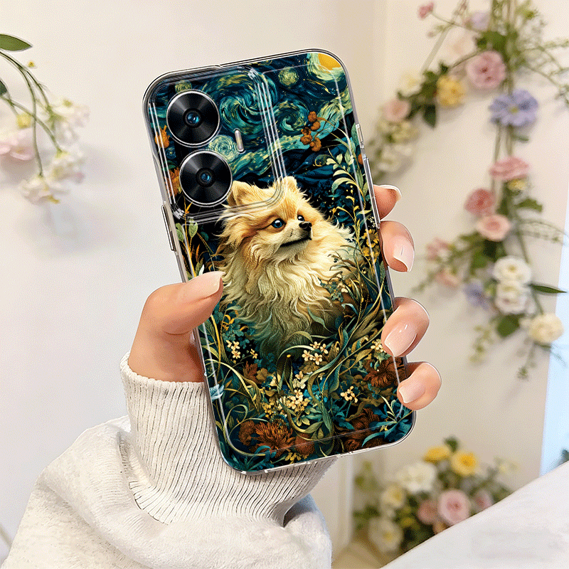 etui na telefon - puszyste etui na telefon z motywem szczęścia i gwiaździstego nieba dla realme   pro 11 12 13 pro+ c11 c21 c25y c30s c33 c35 c51 c53 c55 c61 c63 c65 c67 c75 note 50 60 narzo 20 30a 50i 50  70 pro 70x modne, urocze, przezroczyste, odporne na upadki, tpu etui na telefon