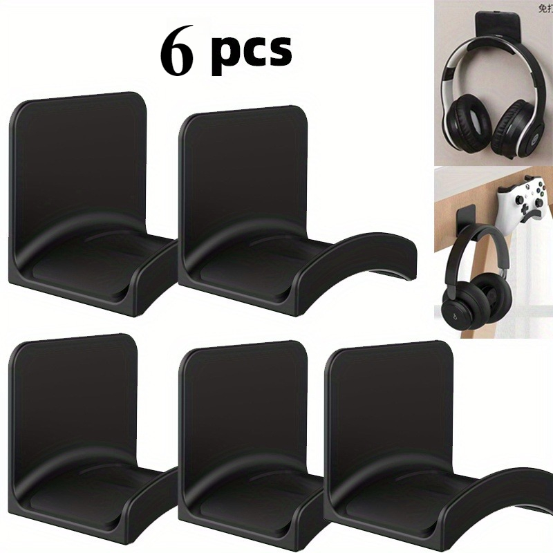 TEMU 6 pezzi Supporti per cuffie di grandi dimensioni, montaggio a parete senza trapano, supporto da tavolo per uso gaming, con gancio per cuffie