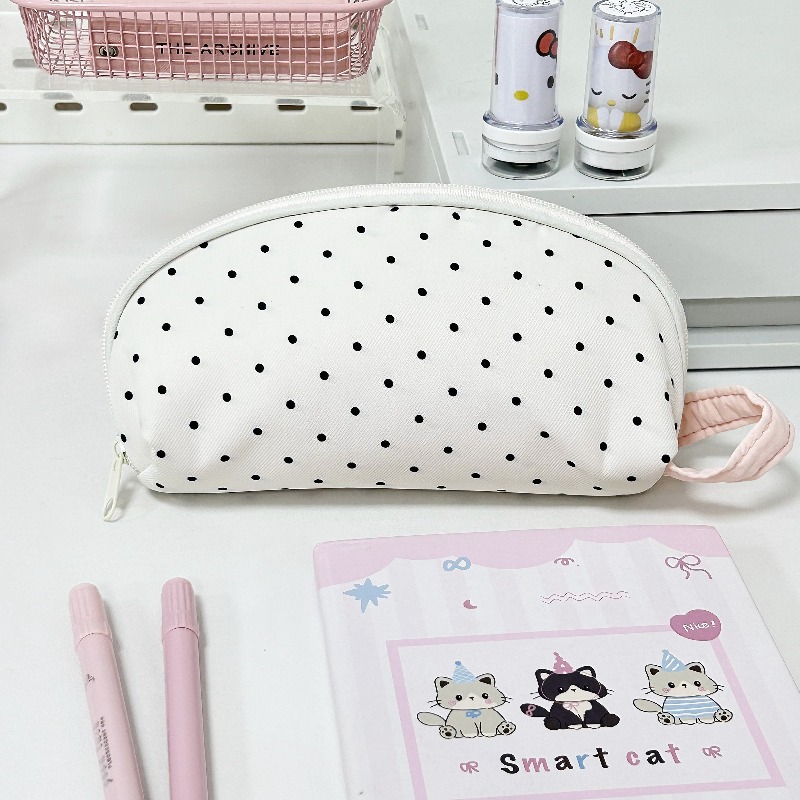 TEMU Trousse à crayons grande capacité à pois blancs et coquillages, adaptée pour et - Organisateur multi-compartiments avec en U, sac de rangement