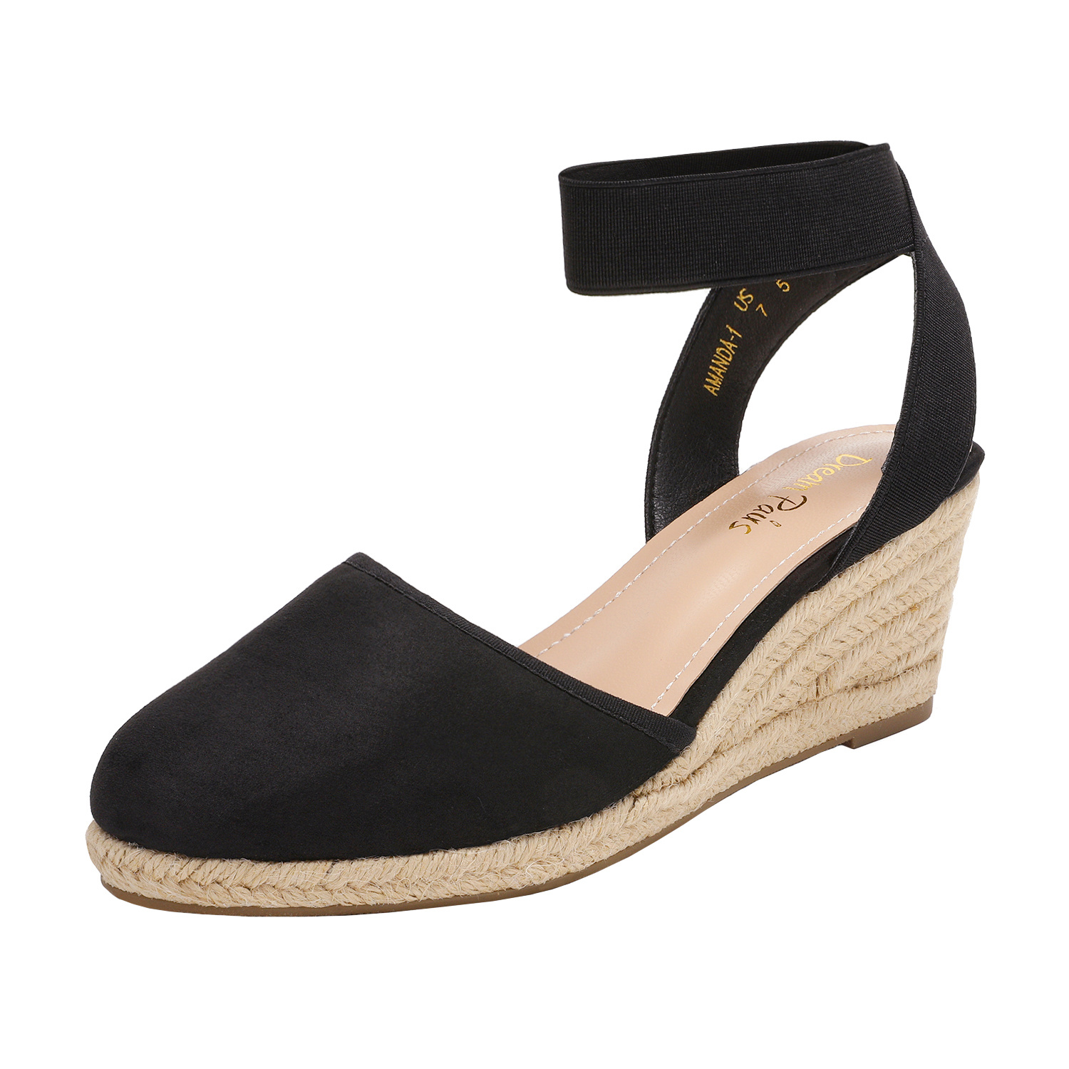 Image of Dream Pairs Women's Classic Block Heel | Elastic Ankle Strap, Fabric Upper, Tpr Sole, Round Toe, Solid Color, , Slip-on Closure, Women Shoes